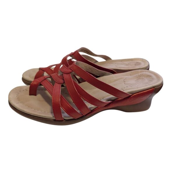 Dansko Red Leather Strappy Micro Wedge Heel Portugal Sandals Womens Size 38 - Picture 1 of 9